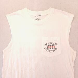 Harley Davidson Crew Neck Sleeveless Graphic Tank Top Shirt Mens Size M White